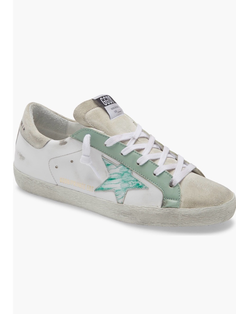Golden Goose White Mint Green Marble Star Low-Top Sneakers
